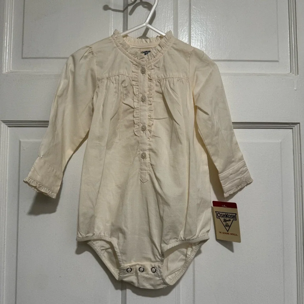 New 18 Month Oshkosh Thin Cream Long Sleeve One Piece Outfit Girls